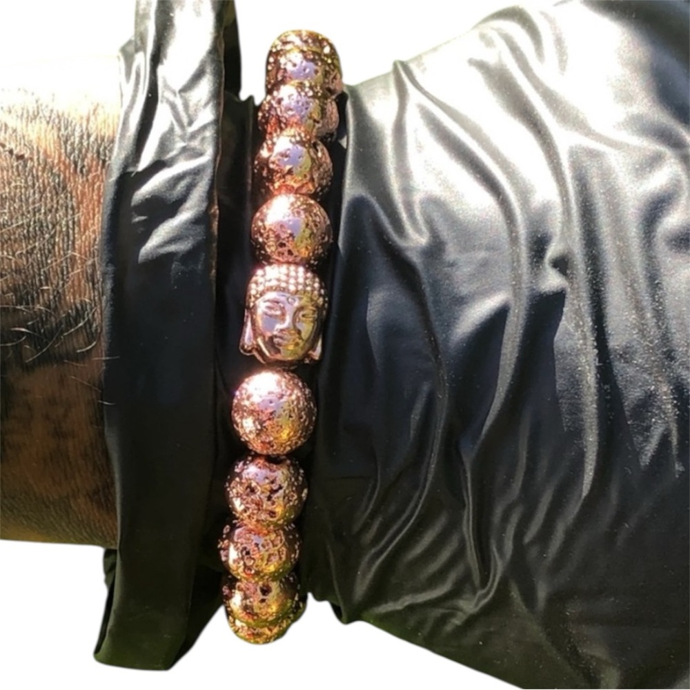 Authentic Copper Electroplated Over Quartz Stretch Buddha Beaded Bracelet